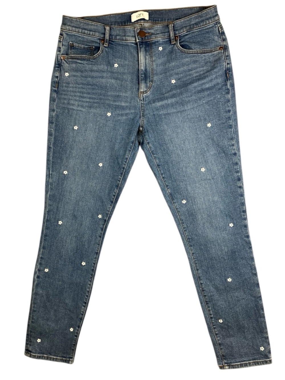 Loft Skinny Ankle Jeans Embroiderd Flowers Women's 10 Spring Denim